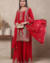 Radiant Red Elegance: Embroidered Suit and Dupatta