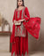 Radiant Red Elegance: Embroidered Suit and Dupatta