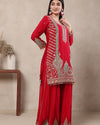 Radiant Red Elegance: Embroidered Suit and Dupatta