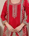Radiant Red Elegance: Embroidered Suit and Dupatta