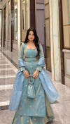 Chic Blue Partywear Top Sharara Suit