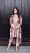 Luxurious Brown Suit Adorned with Intricate Lace