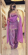 Olive Green, Maroon & Lavender Embroidered Farshi Salwar Suits with Dupatta