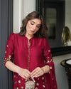 Maroon Elegance: Exquisite Embroidered Suit for Timeless Sophistication