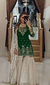 Black and White Embroidered Sharara Suit with Dupatta and Detailing